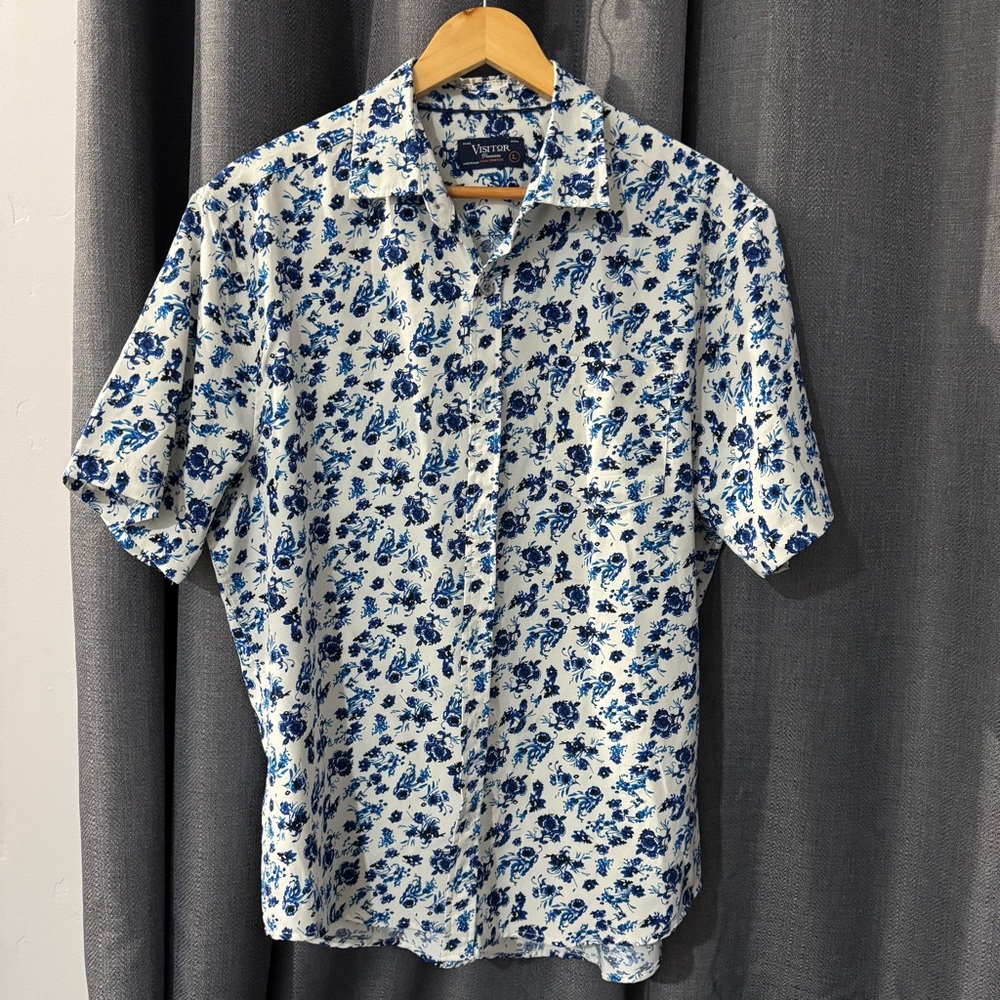 Blue and white flower button shirt